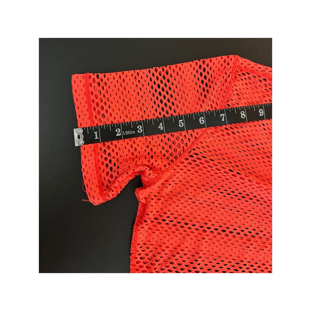 Lululemon Mesh Short Sleeve Crop Top Red Orange Workout Layering Shirt (1259) - Picture 6 of 7